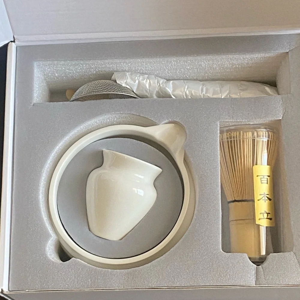 6 Pieces Green Matcha Kit for Matcha Lover Tea Ceremony White Ceramic Bamboo
